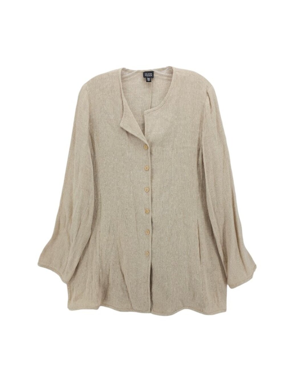 EILEEN FISHER Linen Cotton Blend Button Up Jacket Italian Fabric LARGE